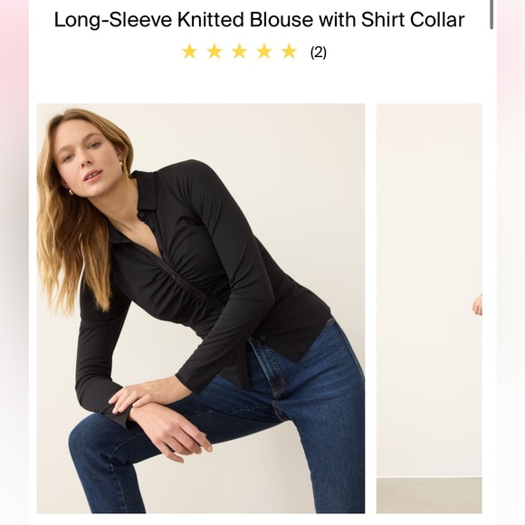 Reitmans Long-Sleeve Knitted Blouse with Shirt Collar - Black - Picture 7 of 7